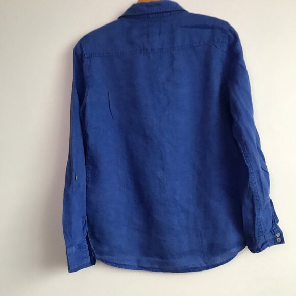 Jones NY Linen Shirt Royal Blue Button Front Womens S - Picture 4 of 9